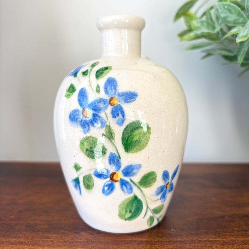 CIASA Mexico Hand Painted Blue Floral Ceramic Mini Jug Bud Vase Vintage